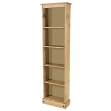 5 Tier Bookcase Solid Pine Tall Narrow Display Shelving Storage Wood Furniture