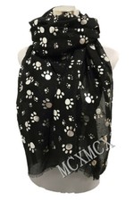  Ladies Women Soft Silver Foil Animal Paw Partten Print Scarf Metallic Gift  