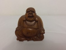 Happy Buddha Wood Figurine Laughing Buddha Carved Wooden Spiritual Ornament