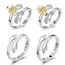 925 Sterling Silver Love Hug Ring Band Open Finger Adjustable Womens Jewellery