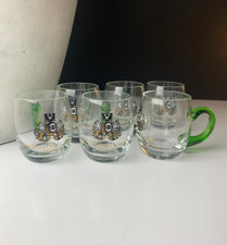 6 x German Weinkellerei Heilbronn Mini Glass Mug Cup Tasting/Shot Green Handles