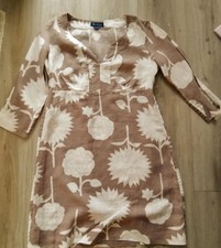 Pre- Owned Boden Womens Floral Brown Patterned Linen Dress Size 12 Excellent