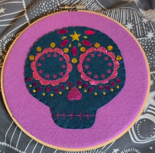 Sugar skull embroidery hoop
