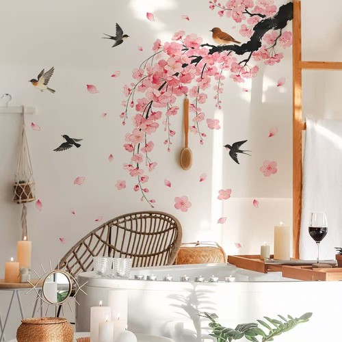 Pink flower tree - branch, wall