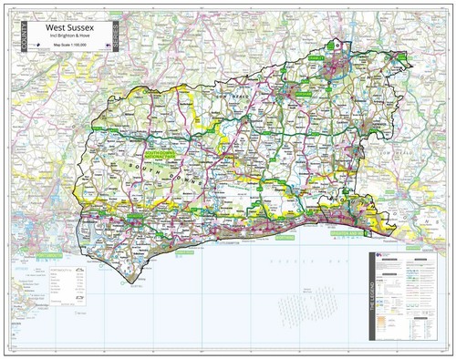 West sussex county wall map - sussex,