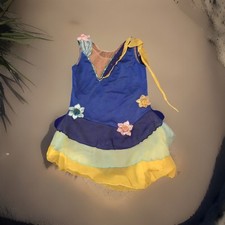 Dance Leotard Ice Skating, Baton Twirling Costume Blue Green Yellow Age 12-14