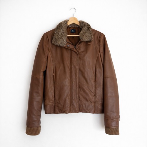 Lacoste brown leather jacket - brown,