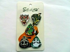 Five Double Sided SKULL Guitar Picks in Card Pack Great Gift  8  to Choose