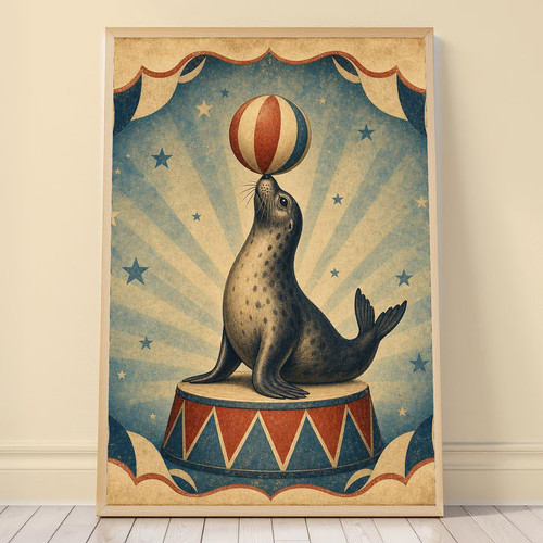 Vintage circus seal print - circus, red