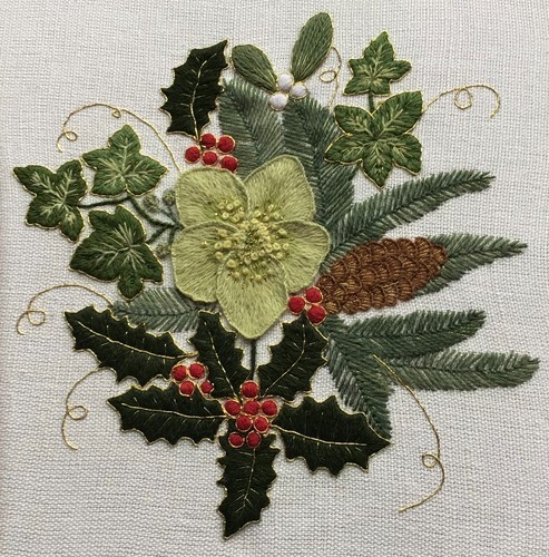Winter evergreens crewel - winter,