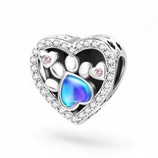 Heart-Shaped Dog Paw-Print Charm S925 Sterling Silver for Women