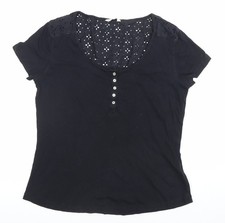 Marks and Spencer Women’s Black Size 12 Crochet Button T-Shirt