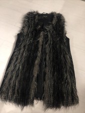 Ladies Longline Faux Fur Knitted Gilet Lined Sz M 