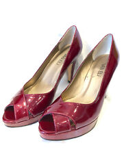 SUPERB VANELI MAROON RED PATENT LEATHER OPEN TOE HEELS 37 UK 4