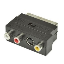 SCART To 3 RCA Phono Adapter Converter With In-Out Switch SVHS S Video DVD VCR