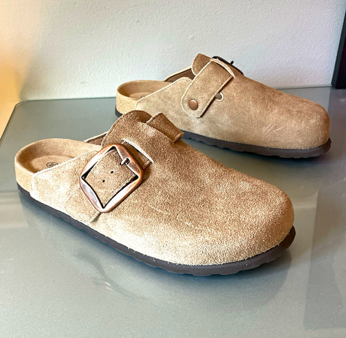 Kidmi beige suede clog mules - suede,