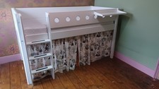 FLEXA White Mid Sleeper Bed with Ladders in great condition + Mattress + Curtain