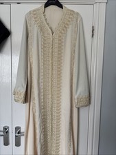 Cream Embellished Moroccan Caftan Medium 58 Length