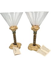 2 Saints Collectable Martini Glasses x2 with Tags Enamel Crystal Accents Pair 