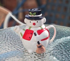Vintage Ceramic Snowman Teapot Christmas Holiday Kitchenware Festive Collectible