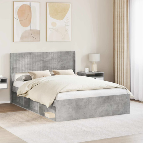 Bed frame double concrete grey - bed,