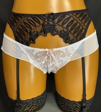 By Caprice Thong/Panties, White Sheer Mesh Floral Embroidered, UK Medium