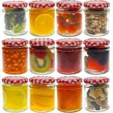 Glass Jam Jars Round With Red Gingham Lids 190ml 6/12/24pk