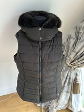 Joules Gilet Womens UK 16 Merrium Dark Brown Fur Hooded Body Warmer VGC