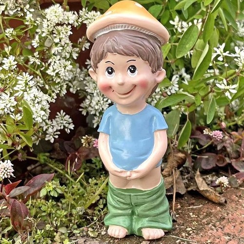 White resin boy with watering - with,