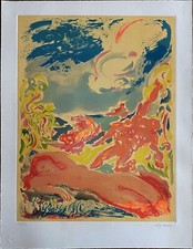 Aligi Sassu Aquatint Engraving Eione the Beach Goddess 76x56 Signed 50/2