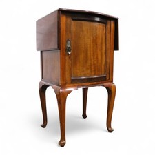 Antique mahogany flap sided bedside cabinet / pot cupboard on cabriole legs