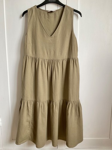 Sleeveless tiered khaki - , linen
