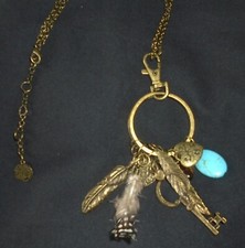 N.W.3 Hobbs Dream-catcher Charm Necklace gold plated feather key hearts vgc