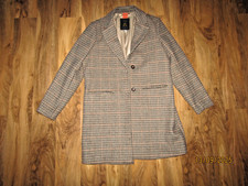 Ladies Joules wool blend beige brown checked Coat - Size  12 UK