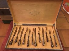 SOLINGEN 1950-1960, SILVER 800 HANDLES, VINTAGE DESSERT CUTLERY SET CANTEEN CASE