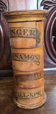 19thc treen spice tower, Cinnamon, Nutmeg, All spice, wooden