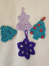 Collection Of Four Crochet Handmade Christmas Hanging Tree Decorations