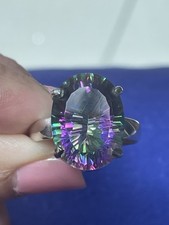 Mystic Topaz 925 Silver Ring Size Q