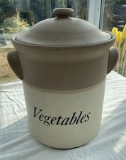 Veg Storage Earthenware Pot with Lid. Large Vintage Stoneware