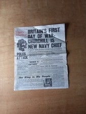 Vintage Facsimile Newspaper Daily Mirror Sept 04 1939 First Day of War WW2