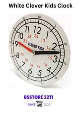 White Clever Kids Teaching Clock, Magnetic Back 15cm For School, Home, Nursery