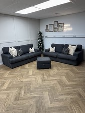 Charcoal DFS Ludo Two 3 Seater Sofas With Footstool - Delivery Available