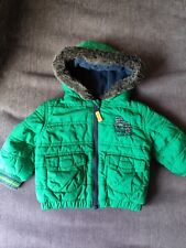 M&S Indigo Baby Boys Green Navy Hooded Fleece Lined Coat Jacket 3-6 Months