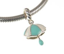 Chamilia 925 silver & enamel AQUA UMBRELLA charm bead, brolly, beach, festival