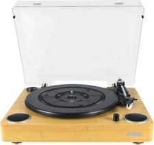 Jam Play Turntable Vinyl Record Player 3 Speed Belt Drive Stereo Speakers Wooden