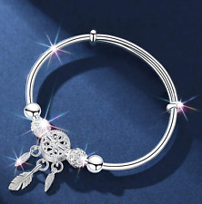 Silver Dreamcatcher Charm Tassel Feather Lucky Bead Bracelet With Gift Box
