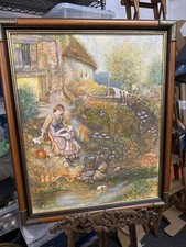 Oil Painting on Canvas Mother and Child Cottage Garden Framed by A Brown 1995