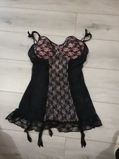 Vintage La Senza Black & Pink Cami Suspender Size 14 D/DD