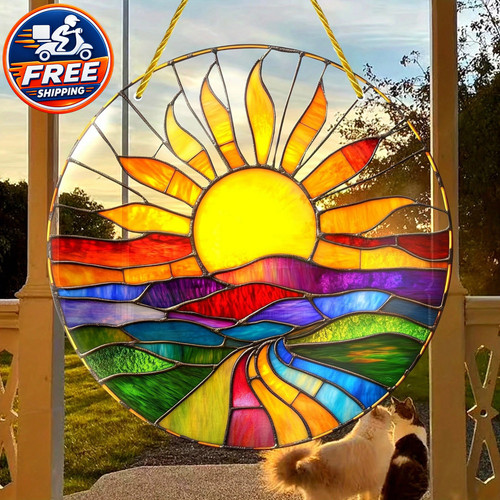 Sunset landscape stained glass - landscape,