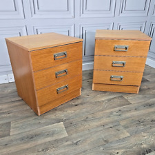 Pair 2 Mid Century Teak Filing Drawers Bedside Cabinets Tables Retro Storage